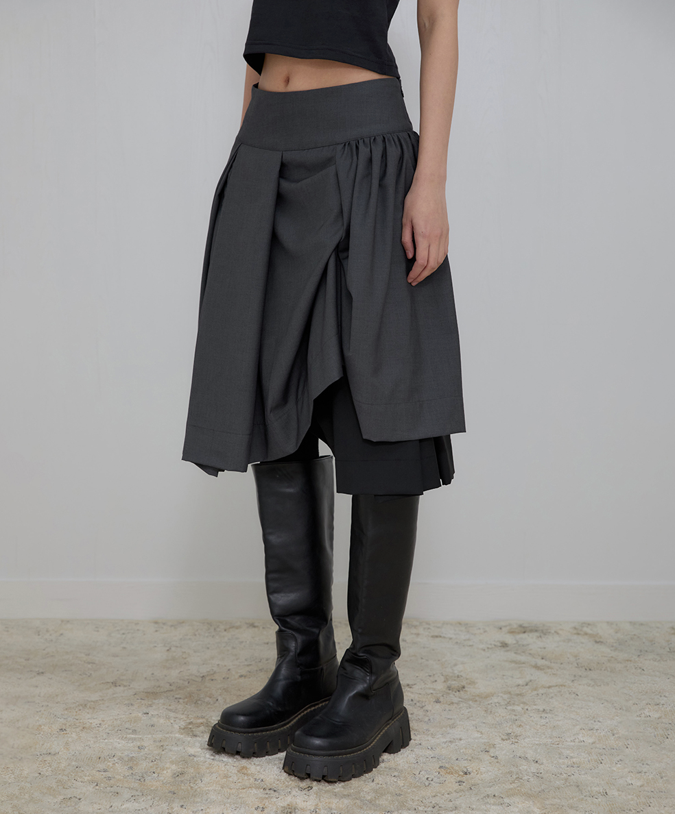 Asymmetrical Draped Midi Skirt (Charcoal)