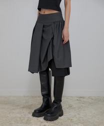 Asymmetrical Draped Midi Skirt (Charcoal)