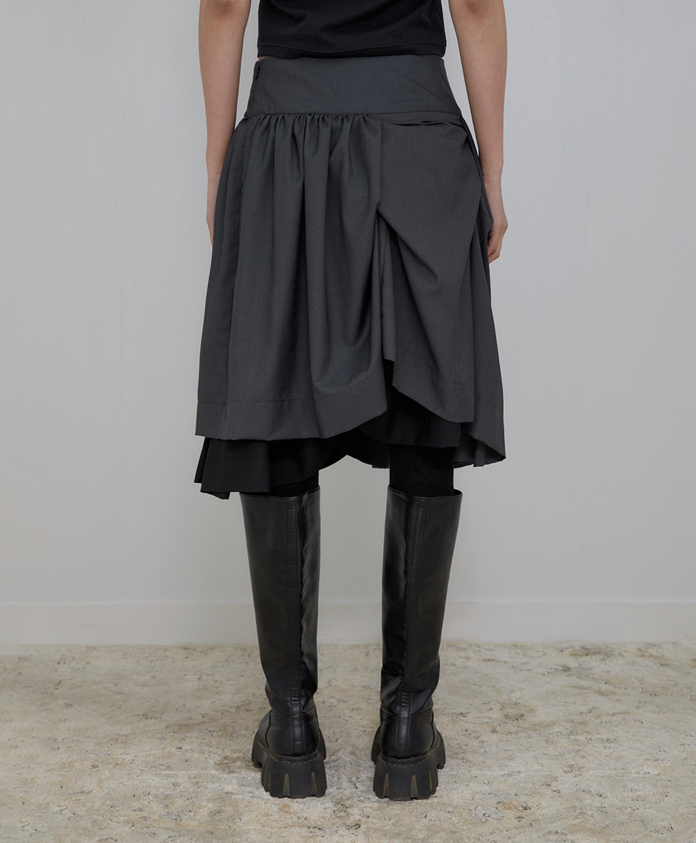 Asymmetrical Draped Midi Skirt (Charcoal)