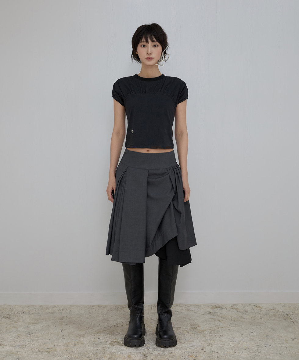 Asymmetrical Draped Midi Skirt (Charcoal)
