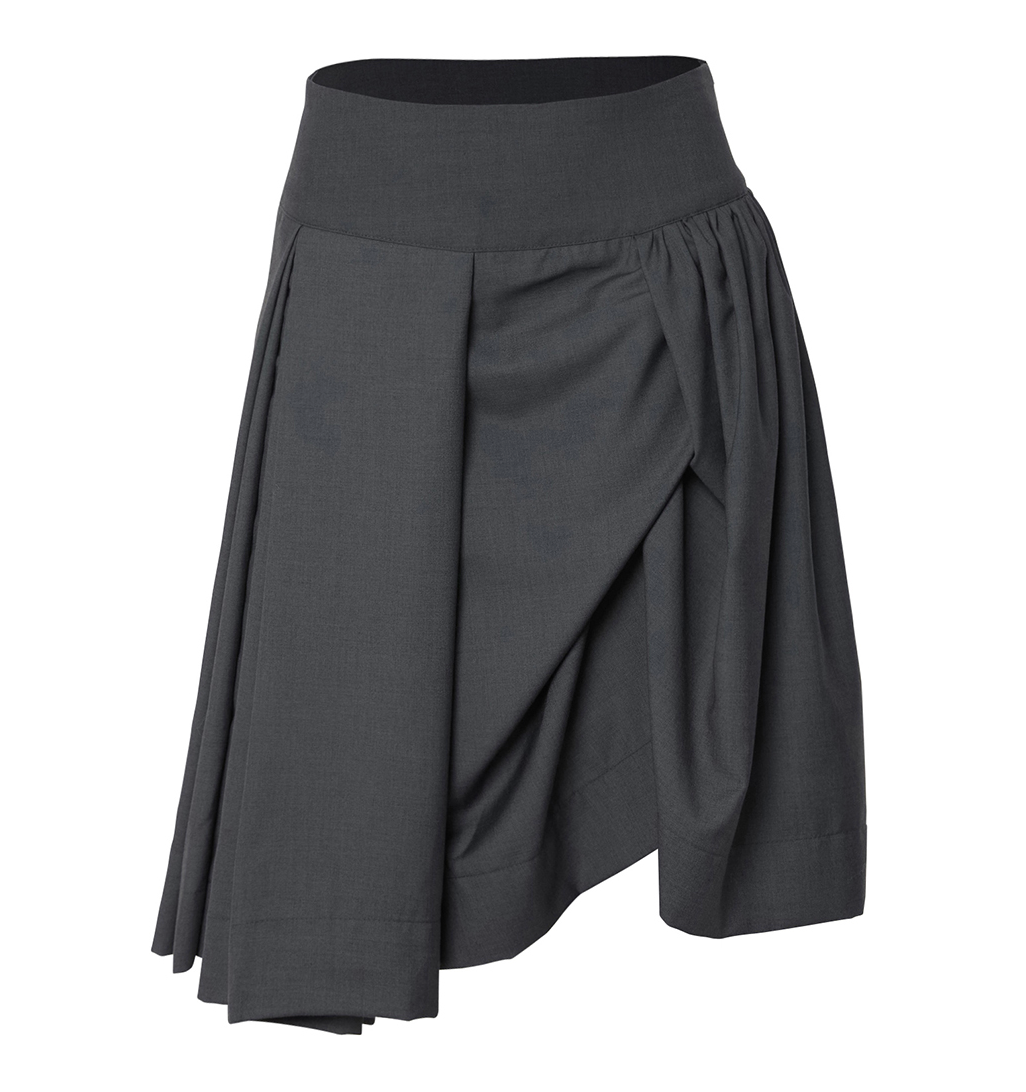 Asymmetrical Draped Midi Skirt (Charcoal)