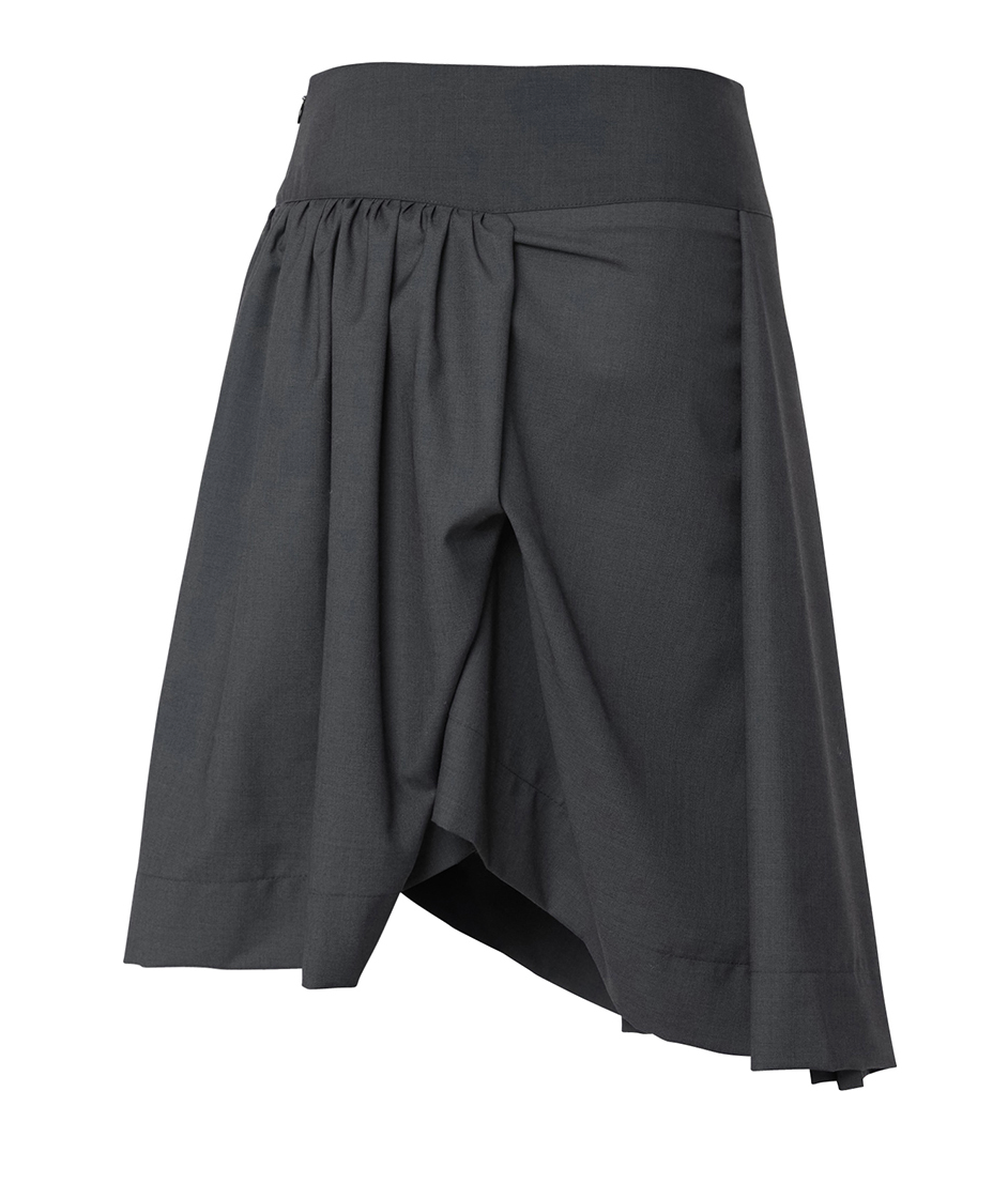 Asymmetrical Draped Midi Skirt (Charcoal)
