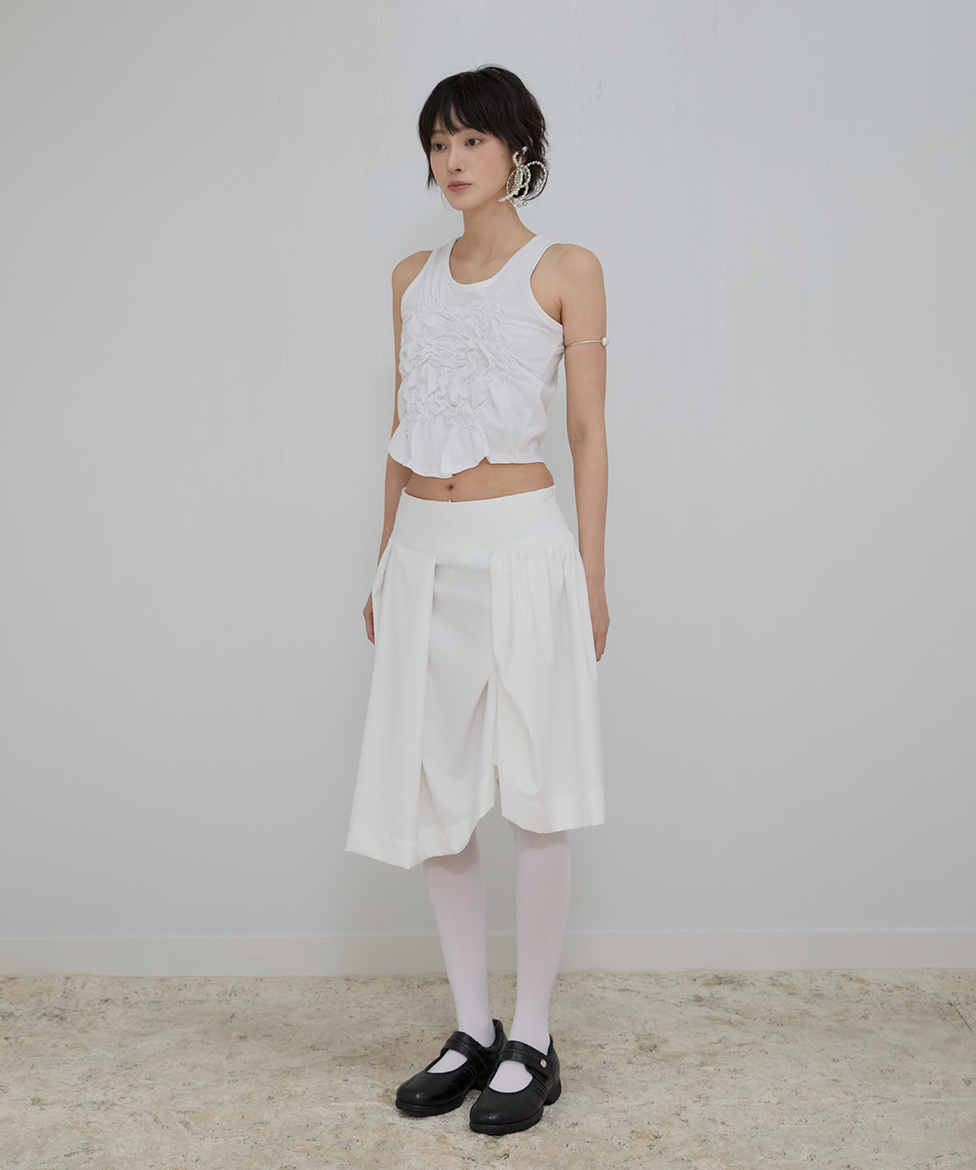 Asymmetrical Draped Midi Skirt (White)