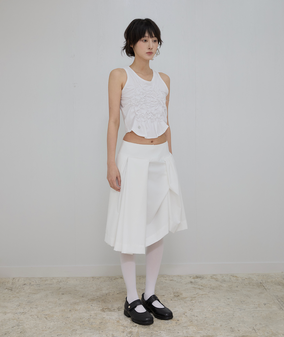 Asymmetrical Draped Midi Skirt (White)