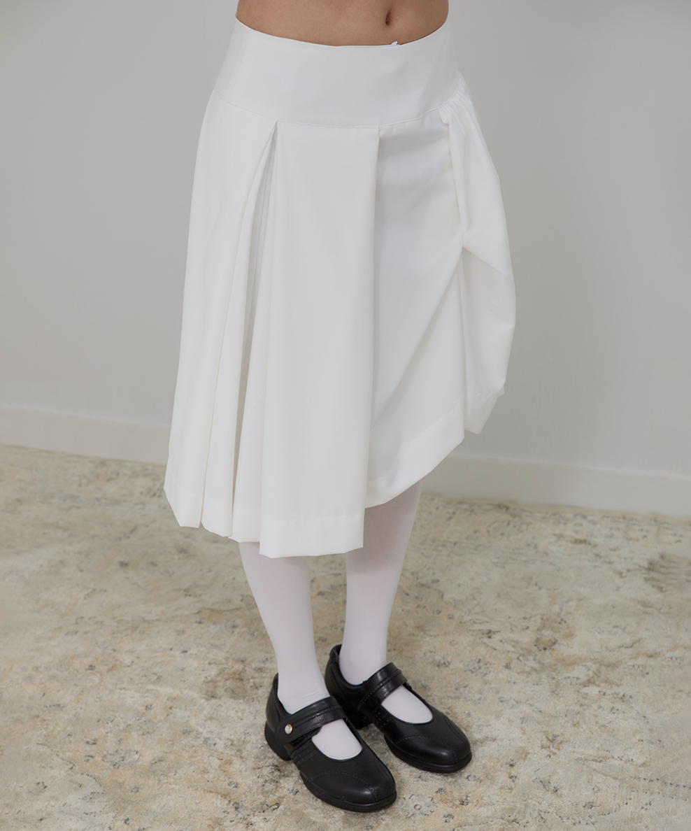 Asymmetrical Draped Midi Skirt (White)