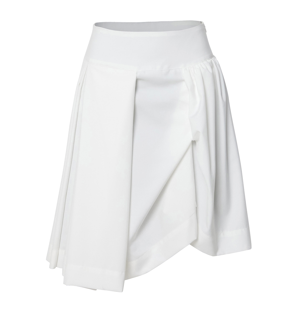 Asymmetrical Draped Midi Skirt (White)