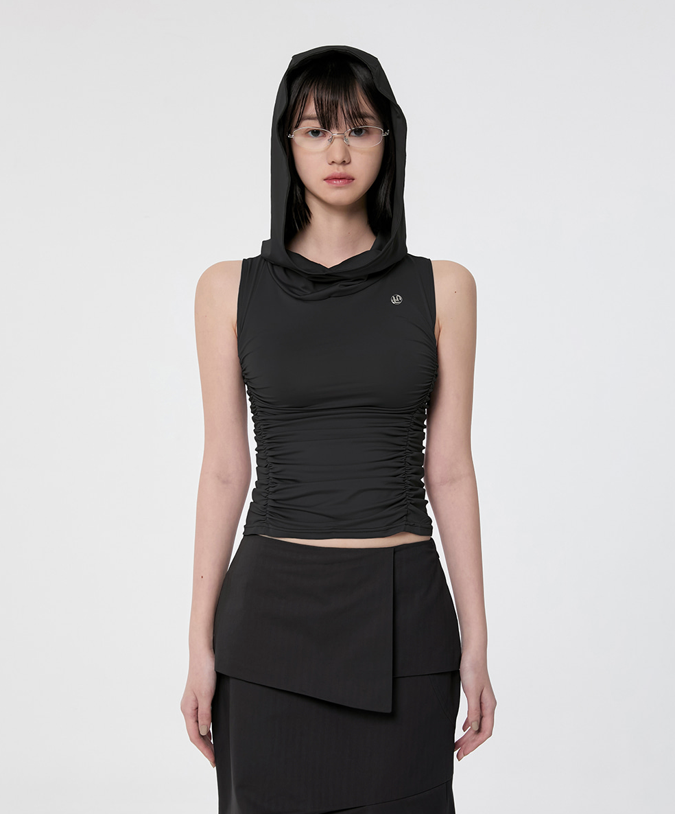 Hooded High Neck Sleeveless (Black)