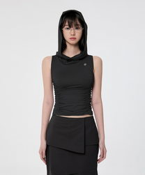 Hooded High Neck Sleeveless (Black)