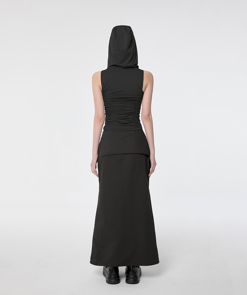 Hooded High Neck Sleeveless (Black)