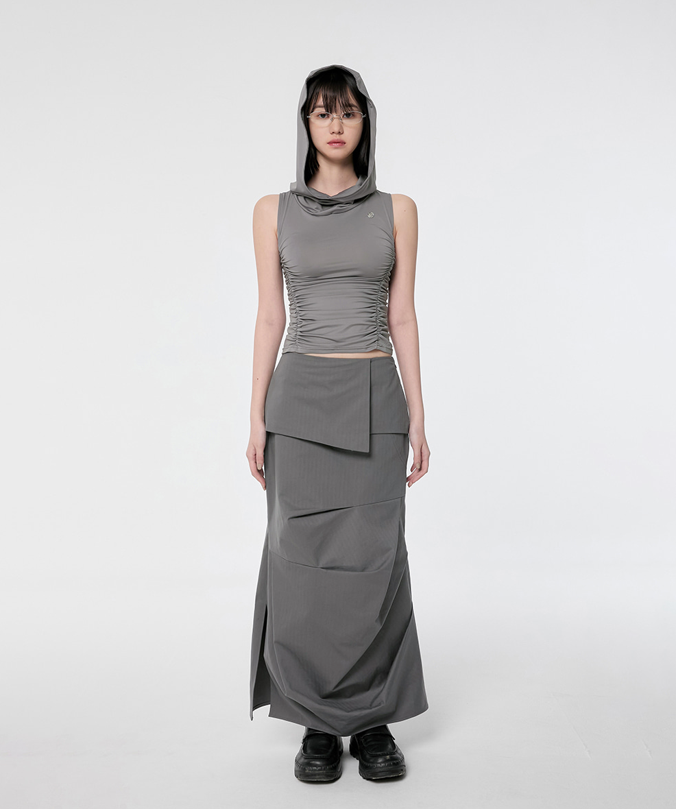 Hooded High Neck Sleeveless (Gray)