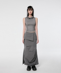 Hooded High Neck Sleeveless (Gray)