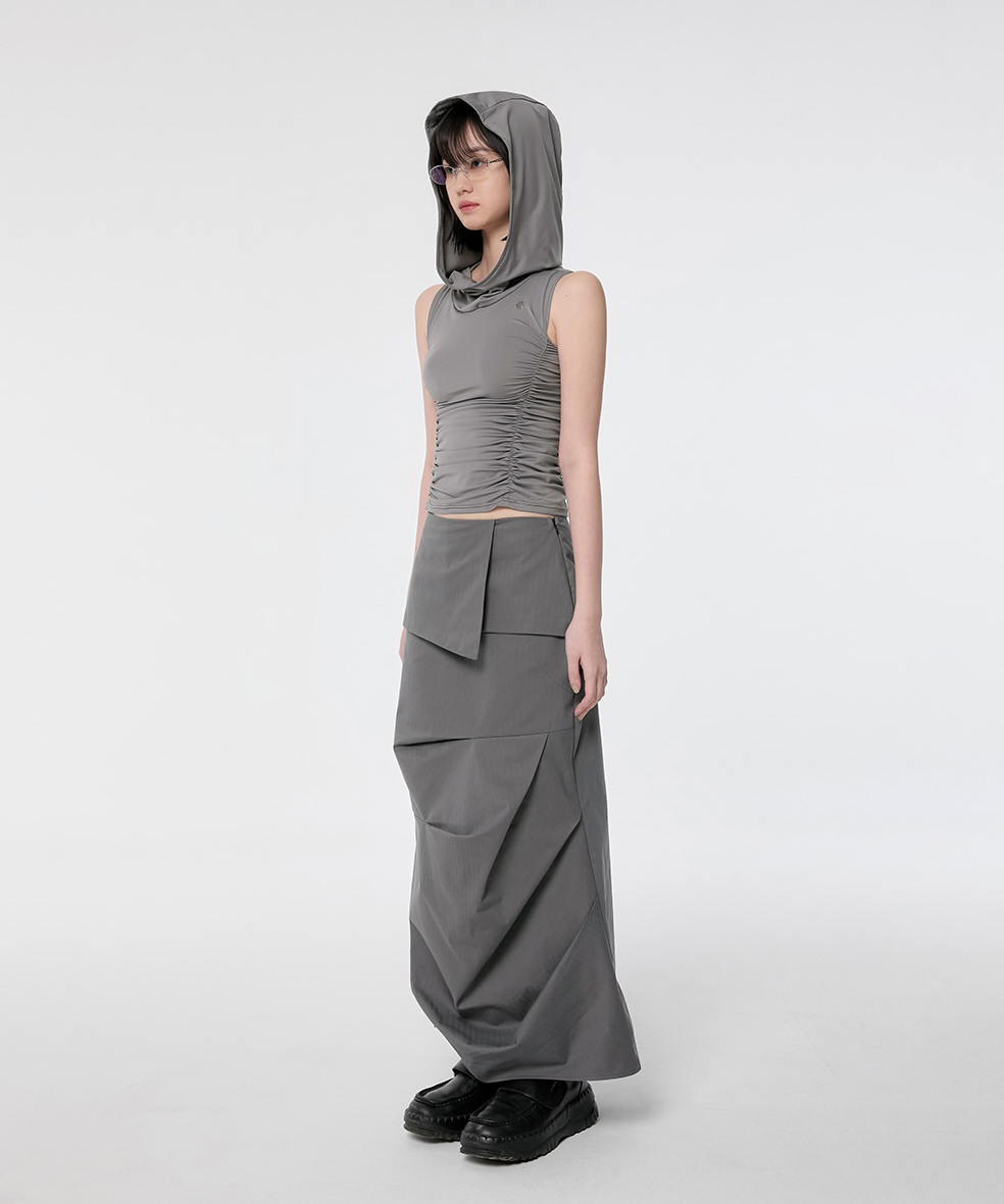 Hooded High Neck Sleeveless (Gray)