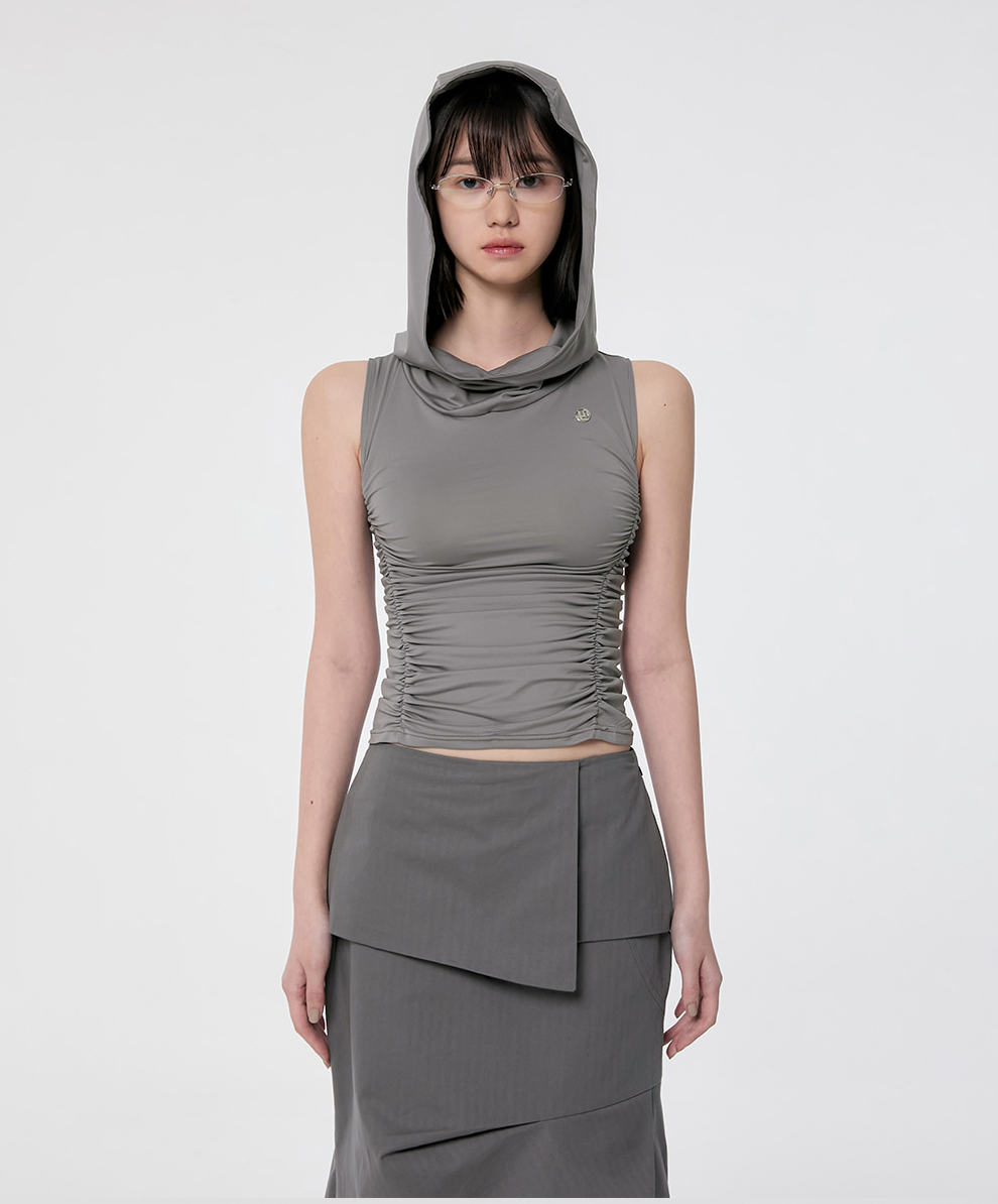 Hooded High Neck Sleeveless (Gray)
