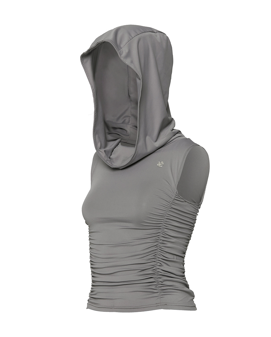 Hooded High Neck Sleeveless (Gray)