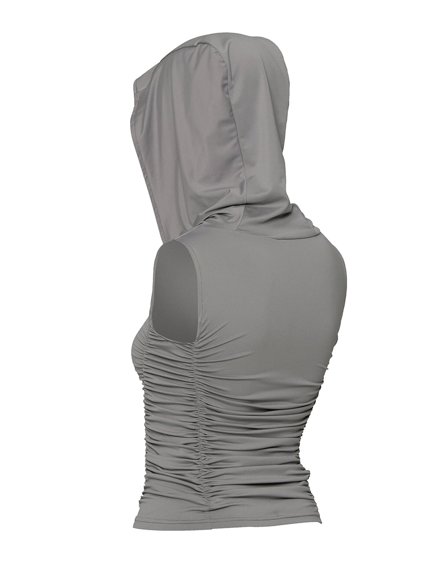Hooded High Neck Sleeveless (Gray)