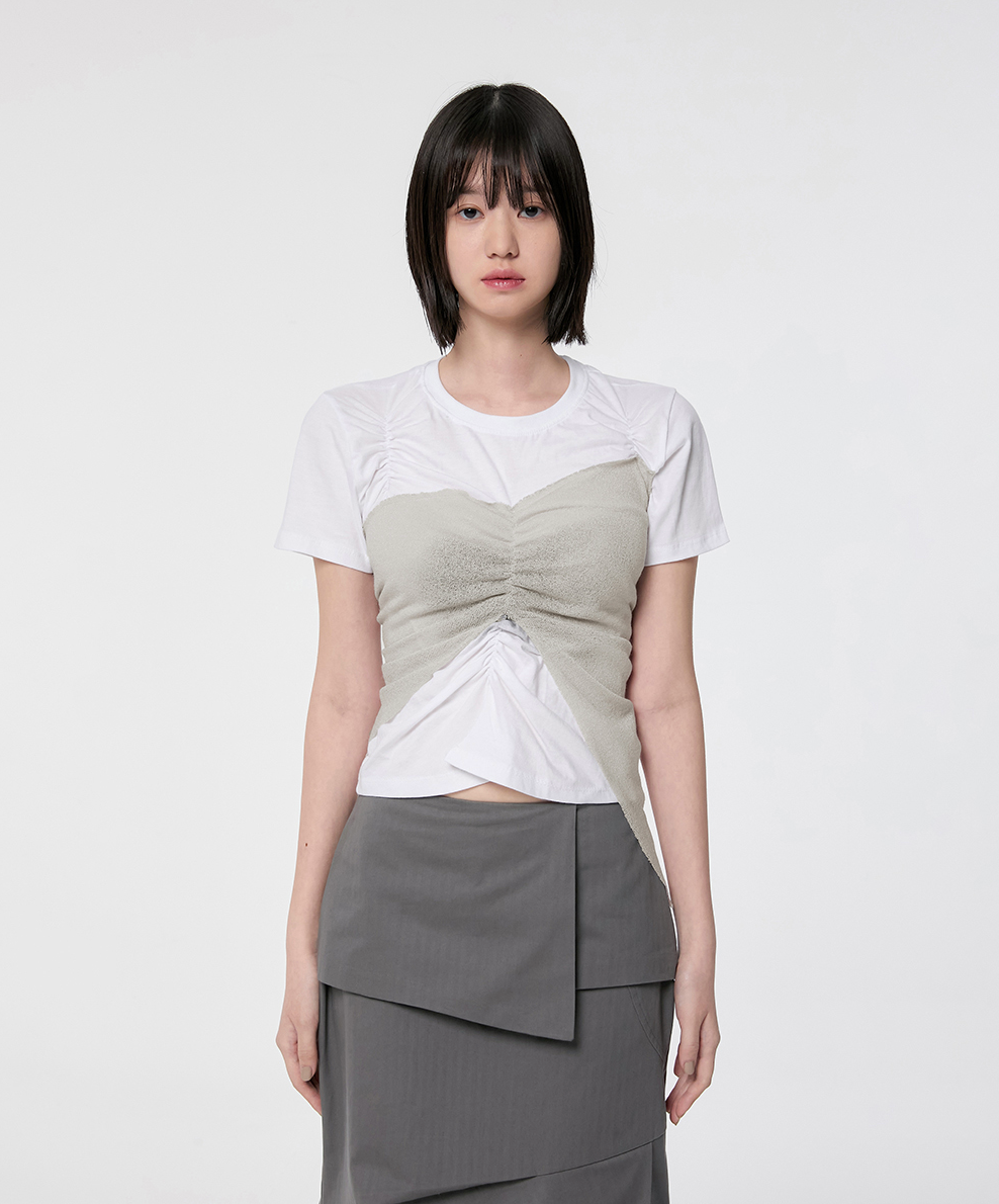 Bustier Layered T-Shirt (White/Beige)