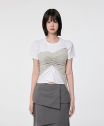 Bustier Layered T-Shirt (White/Beige)