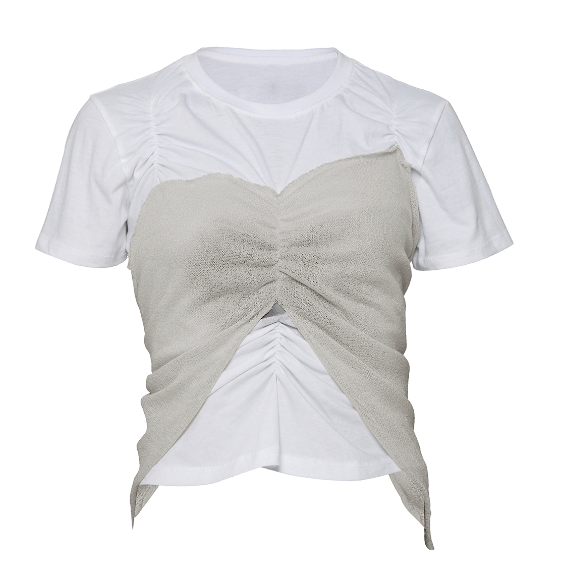 Bustier Layered T-Shirt (White/Beige)