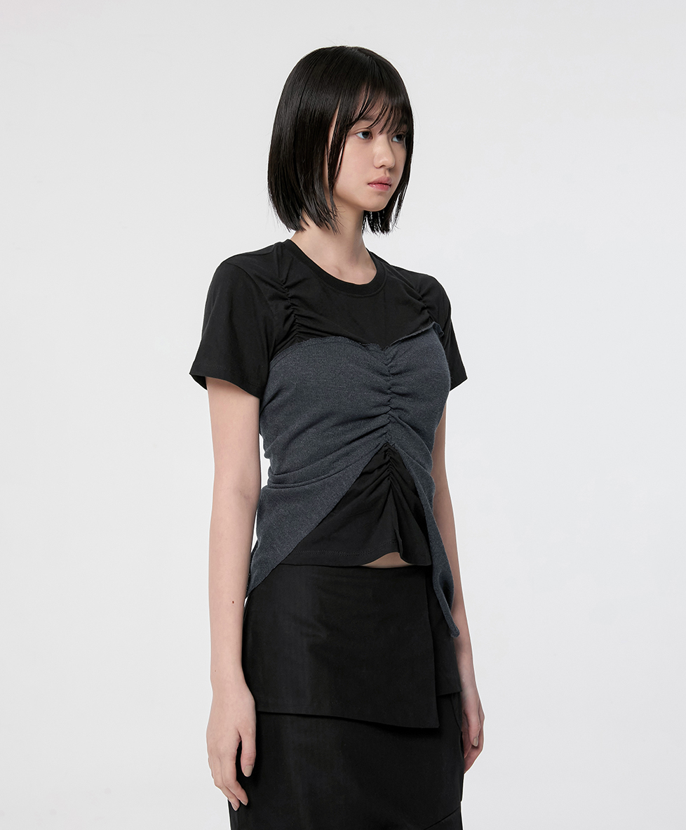 Bustier Layered T-Shirt (Black/Charcoal)