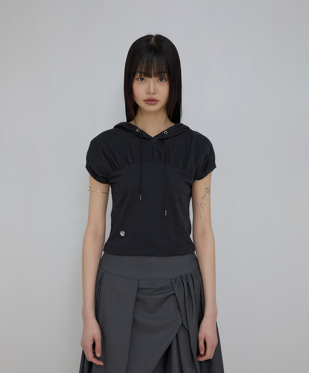Kaya Shirred Hoodie (Black)