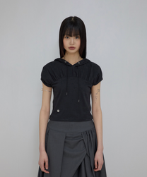 Kaya Shirred Hoodie (Black)