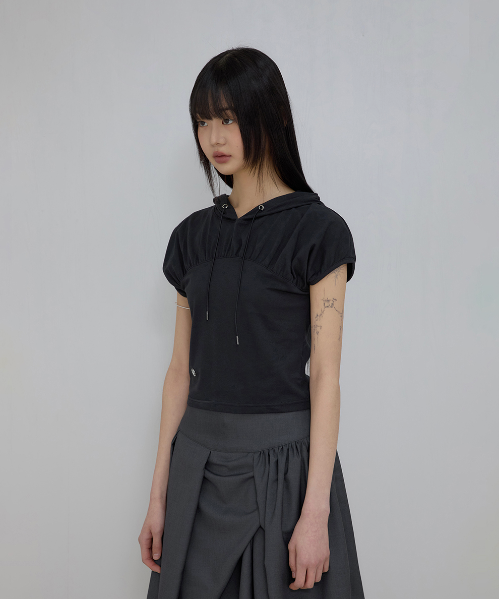 Kaya Shirred Hoodie (Black)