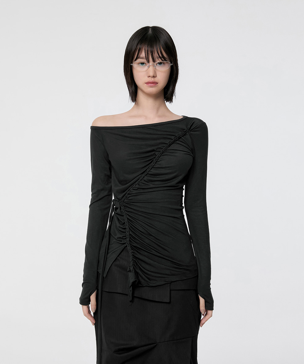 Handmade Twisted One-Shoulder Long Sleeve (Black)