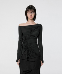 Handmade Twisted One-Shoulder Long Sleeve (Black)