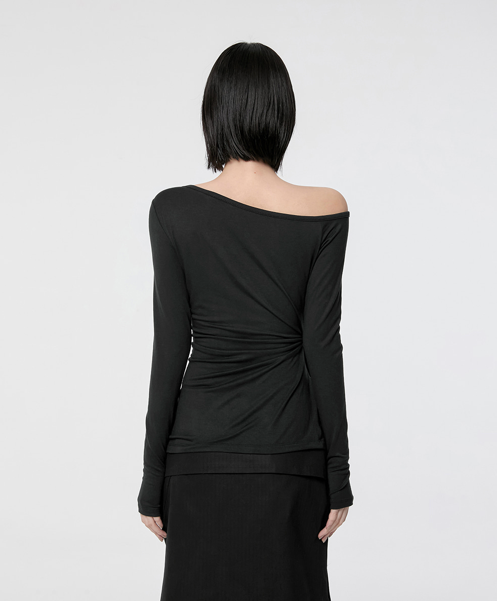 Handmade Twisted One-Shoulder Long Sleeve (Black)
