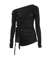 Handmade Twisted One-Shoulder Long Sleeve (Black)