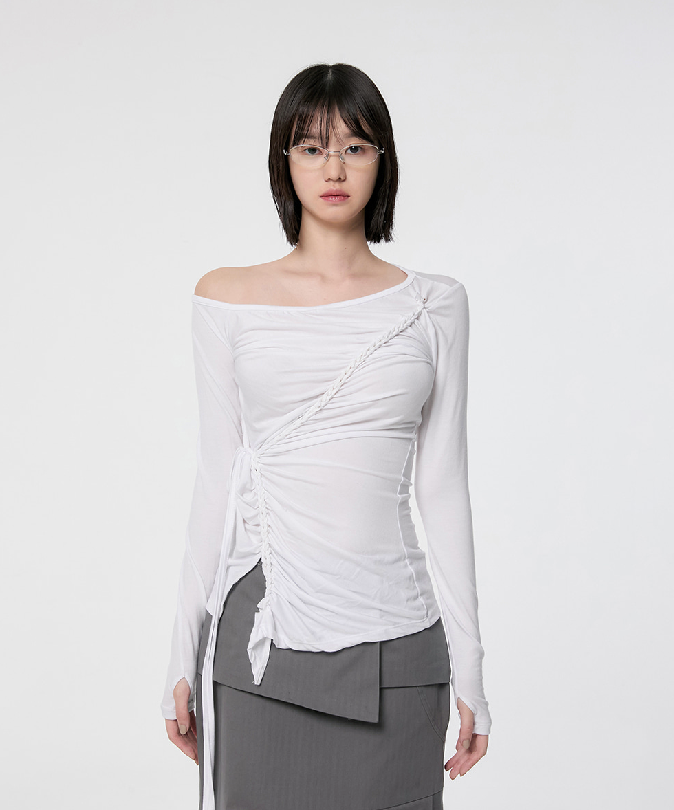 Handmade Twisted One-Shoulder Long Sleeve (White)