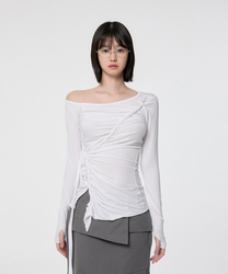 Handmade Twisted One-Shoulder Long Sleeve (White)