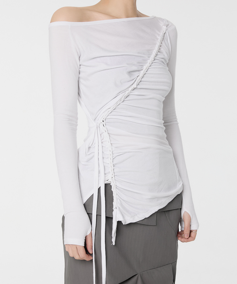 Handmade Twisted One-Shoulder Long Sleeve (White)