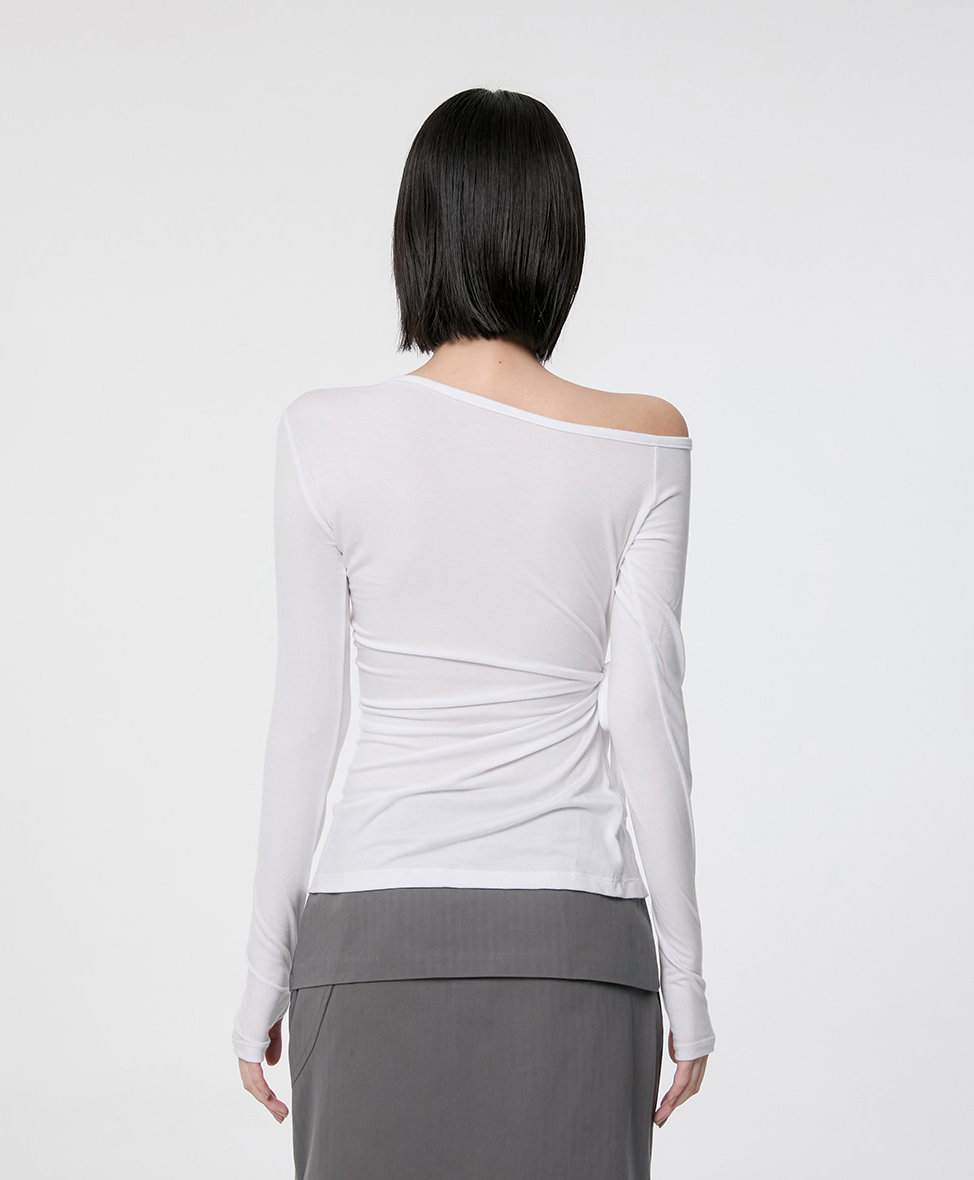 Handmade Twisted One-Shoulder Long Sleeve (White)