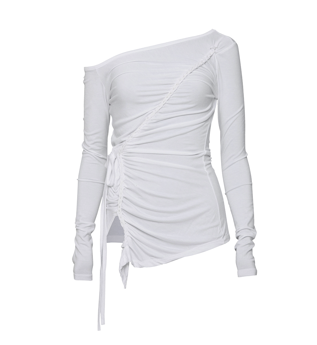 Handmade Twisted One-Shoulder Long Sleeve (White)