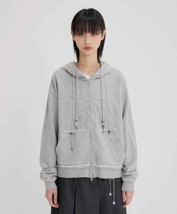 Layered Zip Hoodie (Gray)