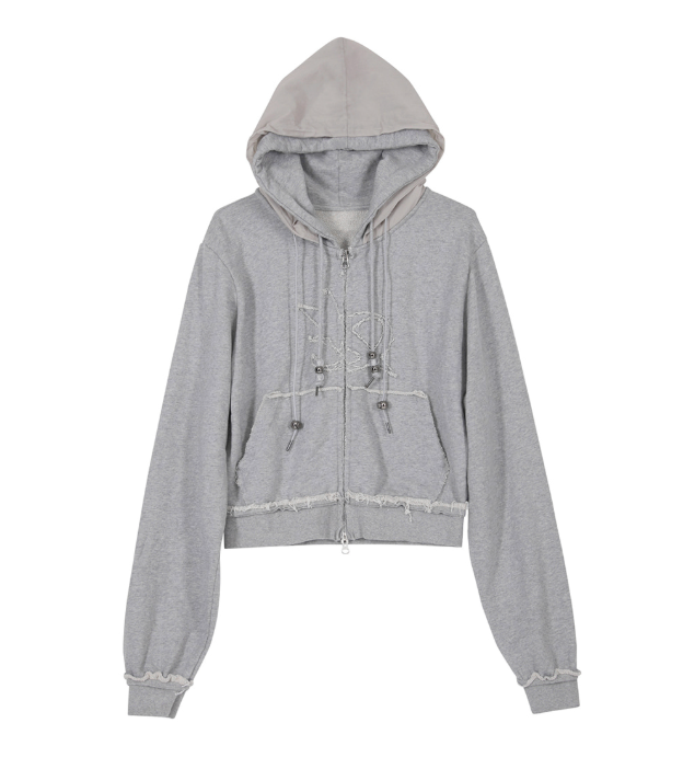Layered Zip Hoodie (Gray)
