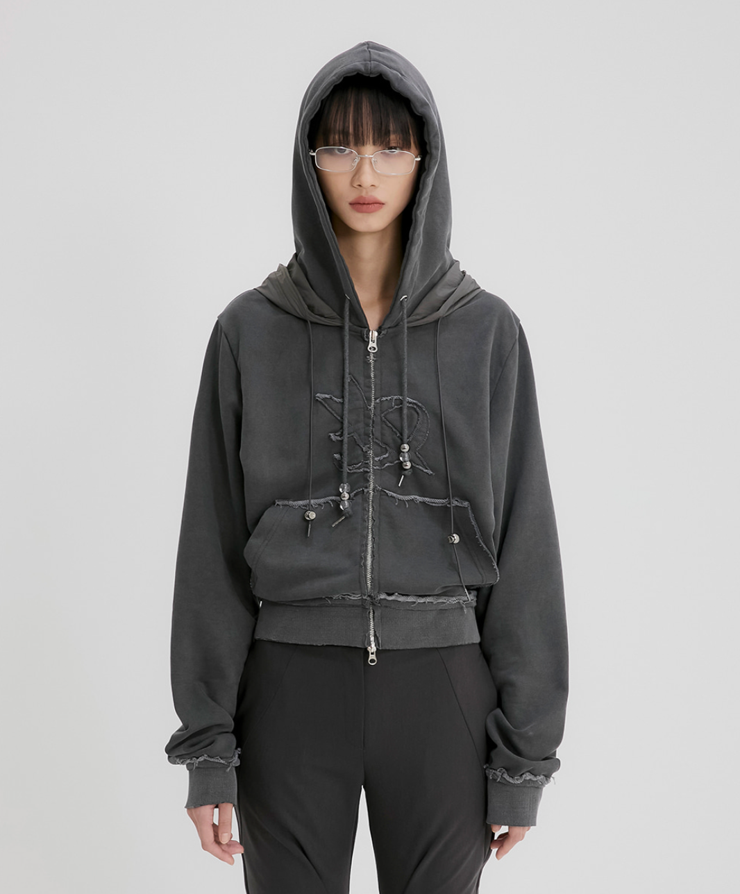 Layered Zip Hoodie (Charcoal)