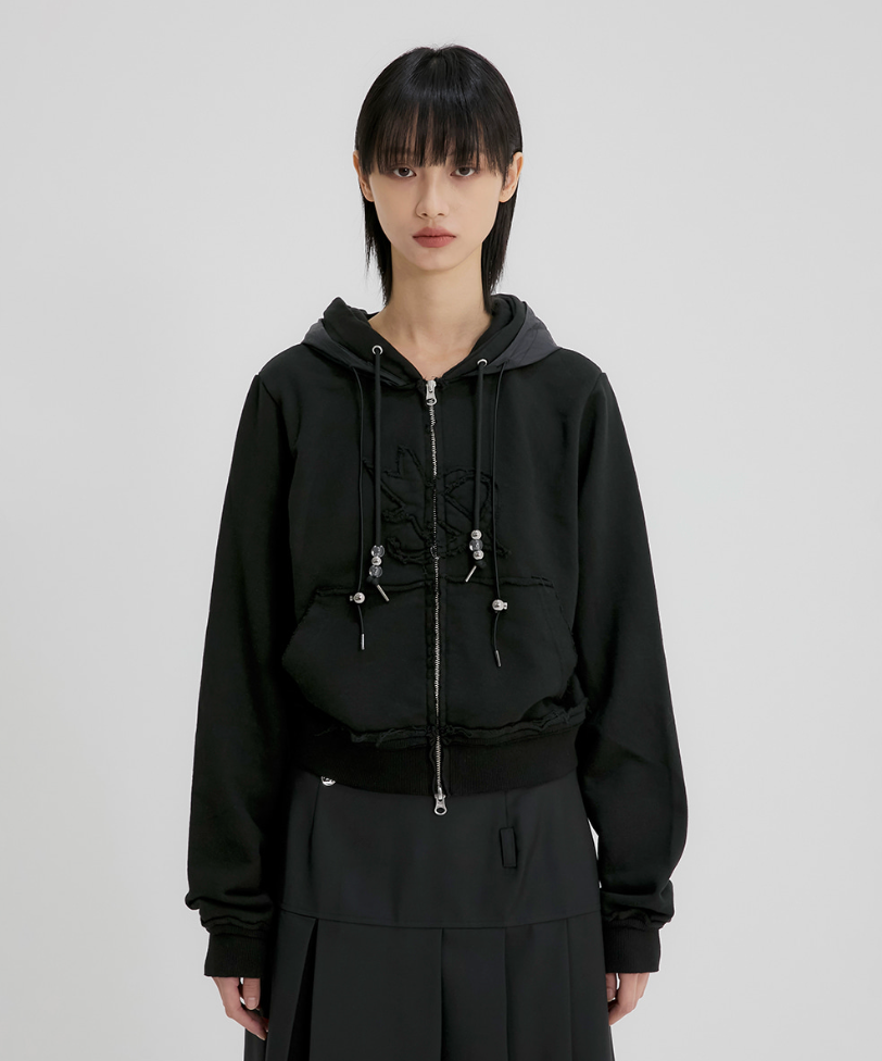 Layered Zip Hoodie (Black)