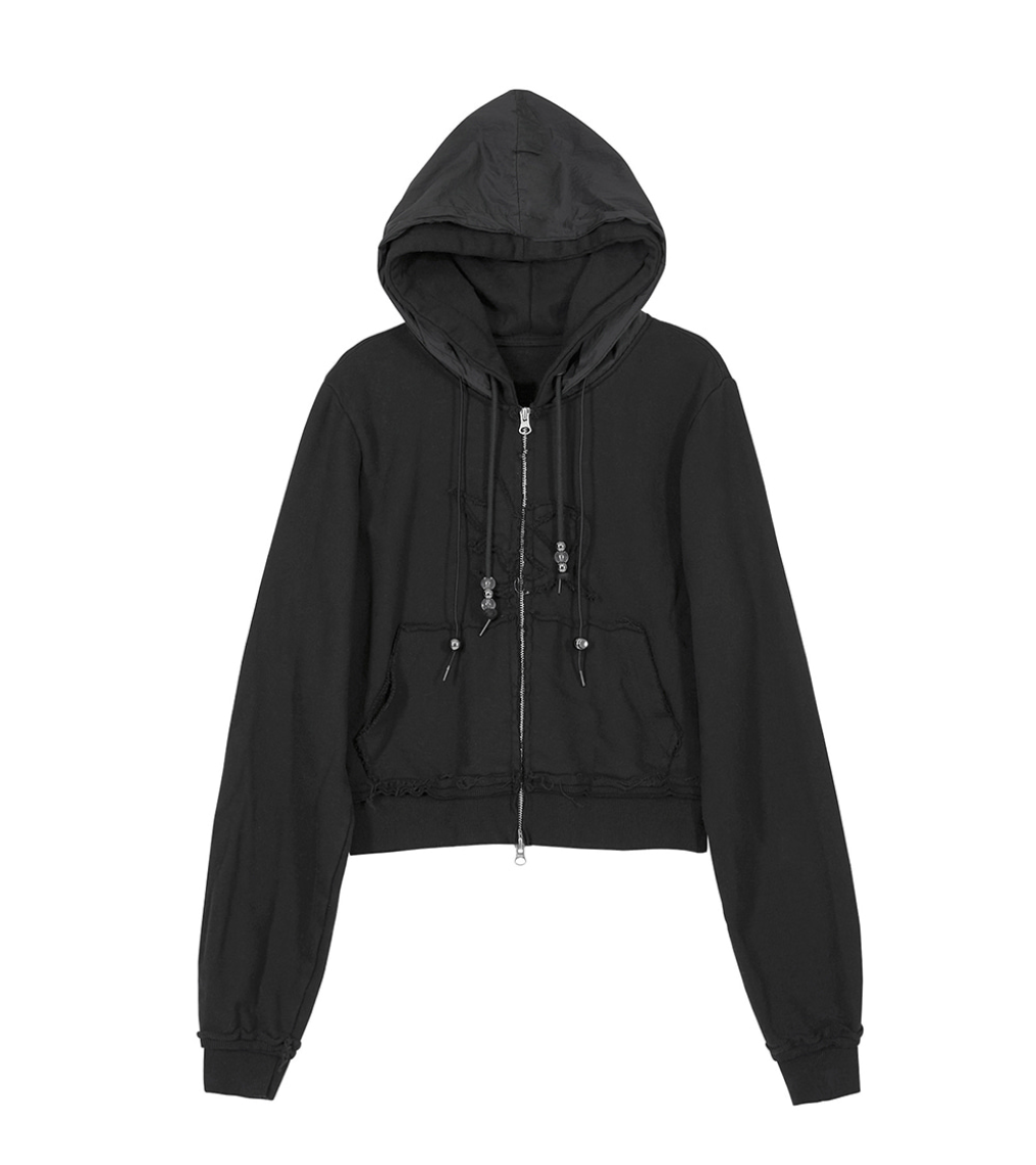 Layered Zip Hoodie (Black)