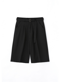 Belted Stripe Bermuda Slacks (Black)