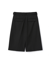 Belted Stripe Bermuda Slacks (Black)