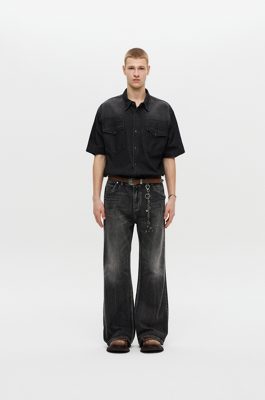 Western Flare Denim Pants (Black)