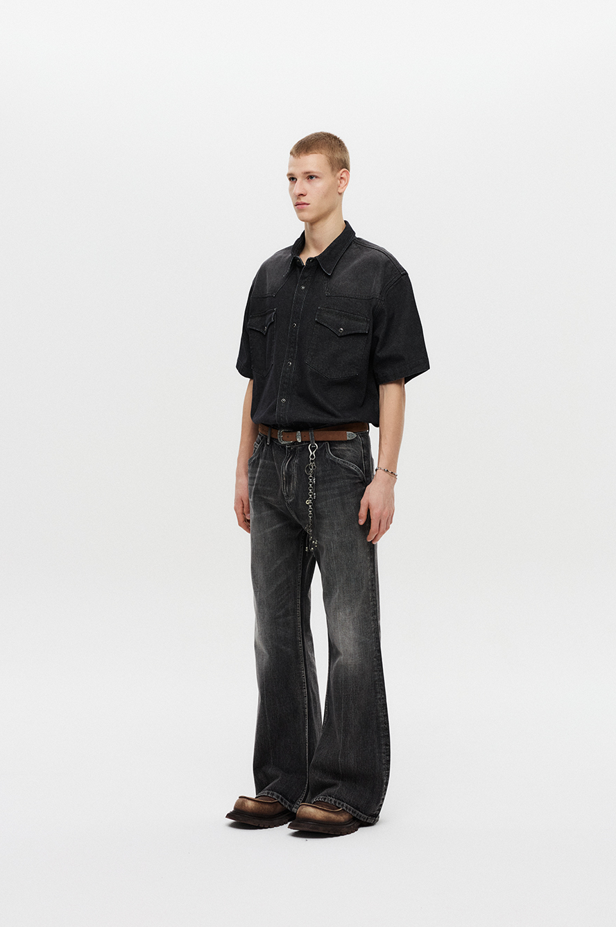 Western Flare Denim Pants (Black)