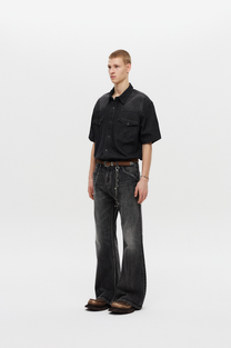 Western Flare Denim Pants (Black)