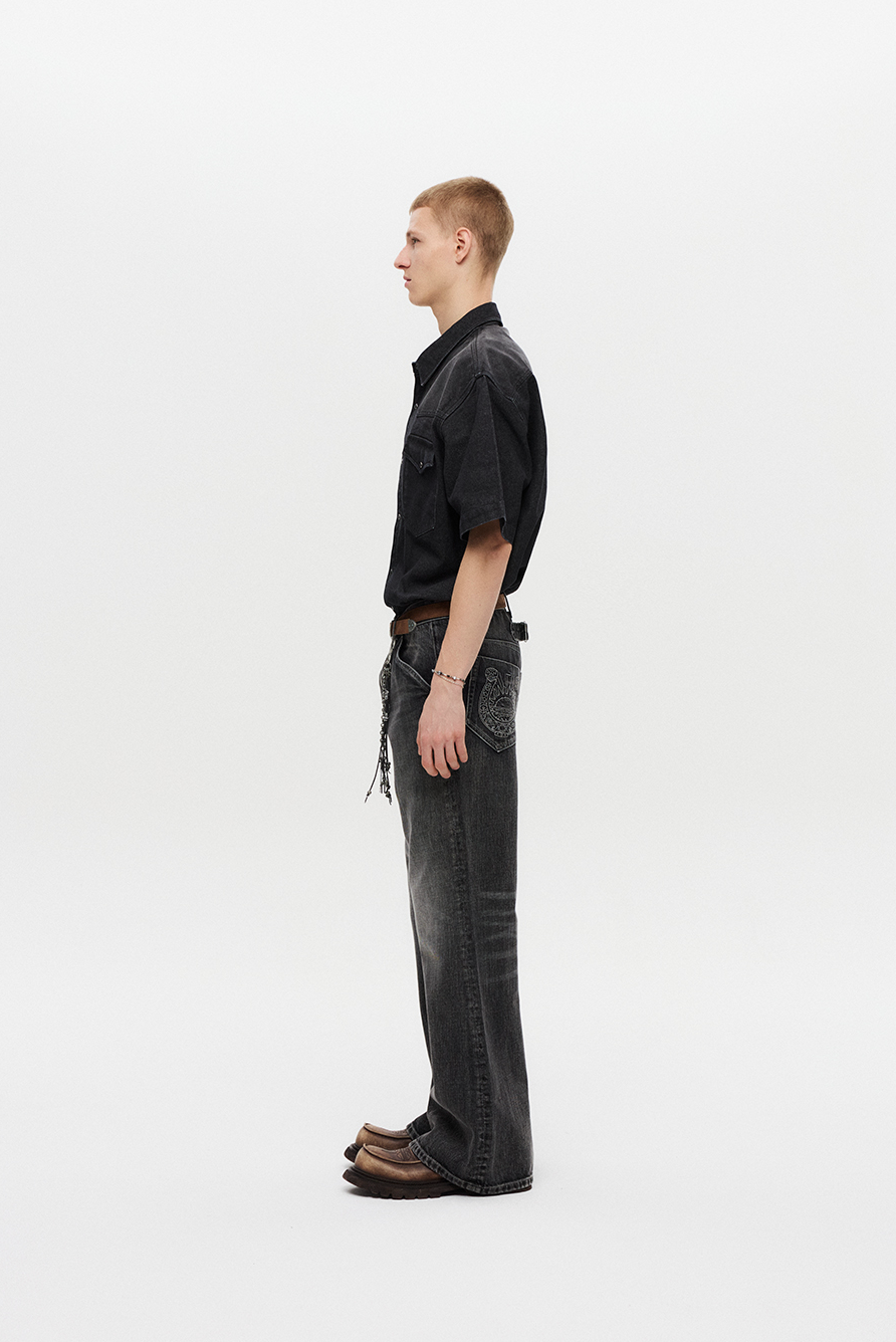 Western Flare Denim Pants (Black)