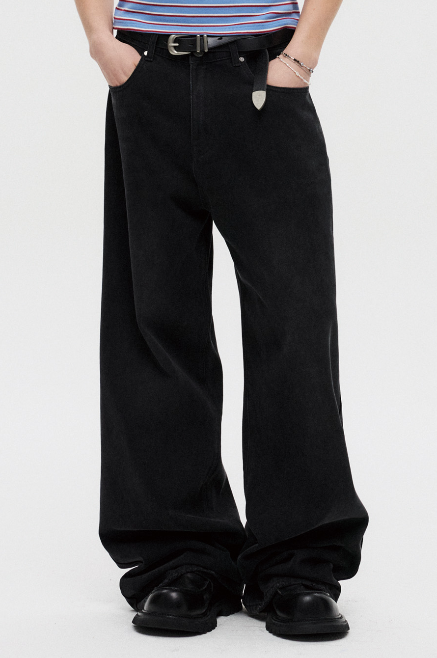 Signature Wide Denim Pants Washed (Black)