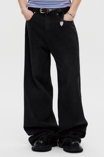 Signature Wide Denim Pants Washed (Black)