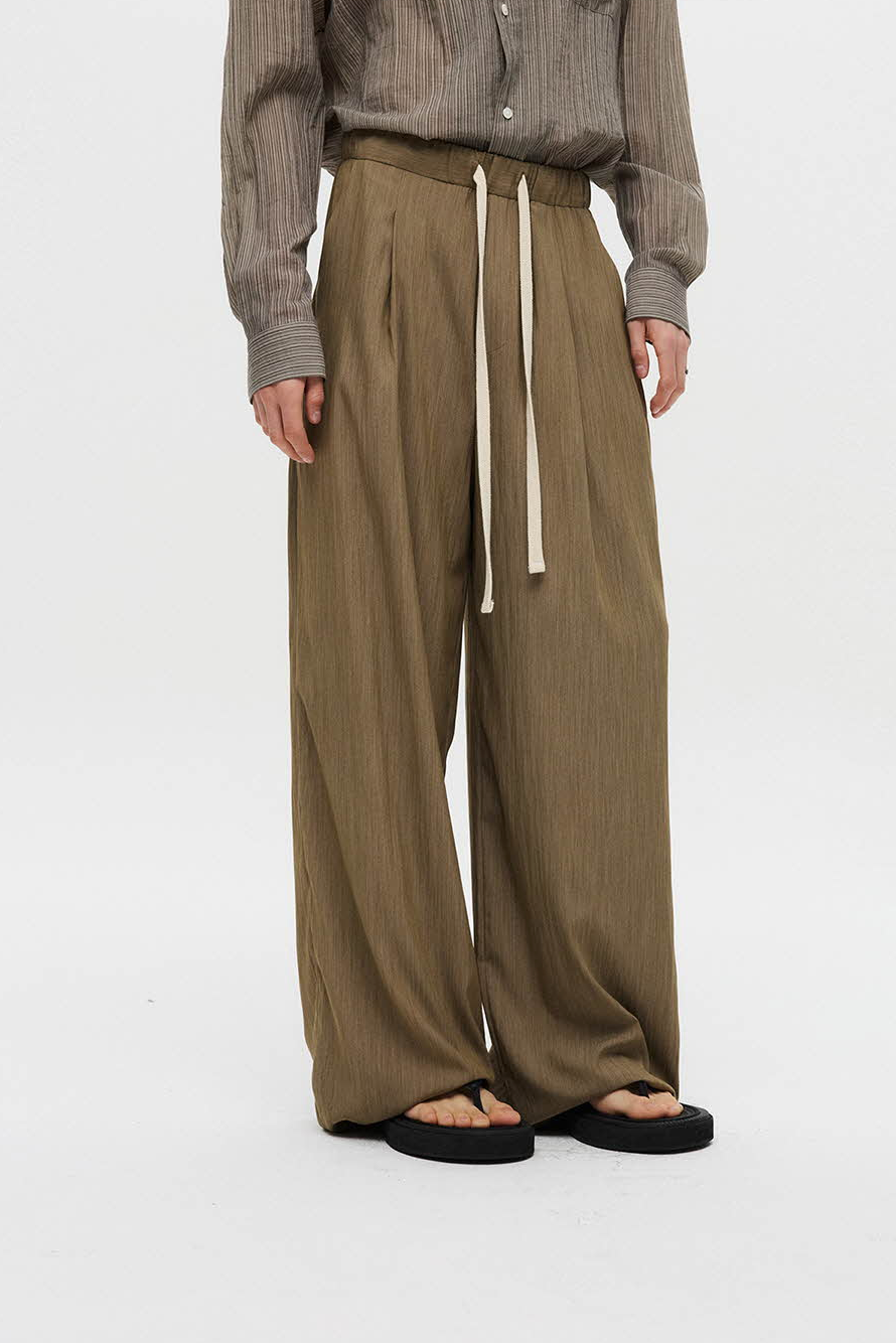 Summer one-tuck wide pants (Beige)