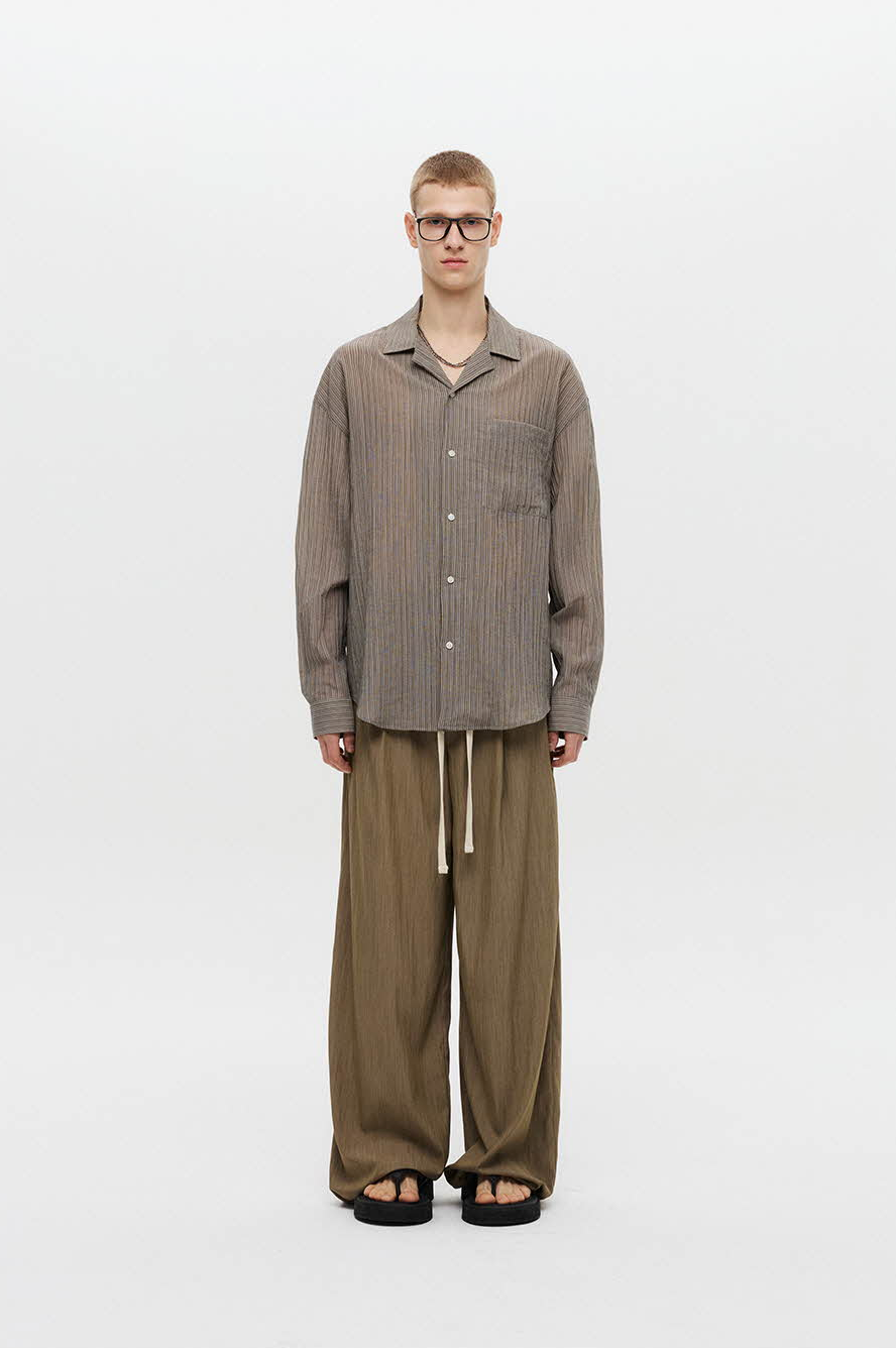 Summer one-tuck wide pants (Beige)